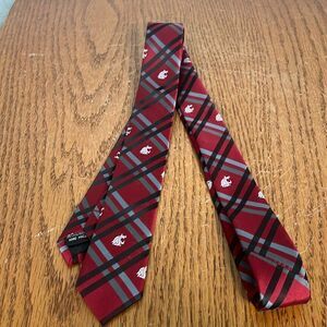 WSU Cougars Logo Necktie 2” skinny plaid  Wazzu